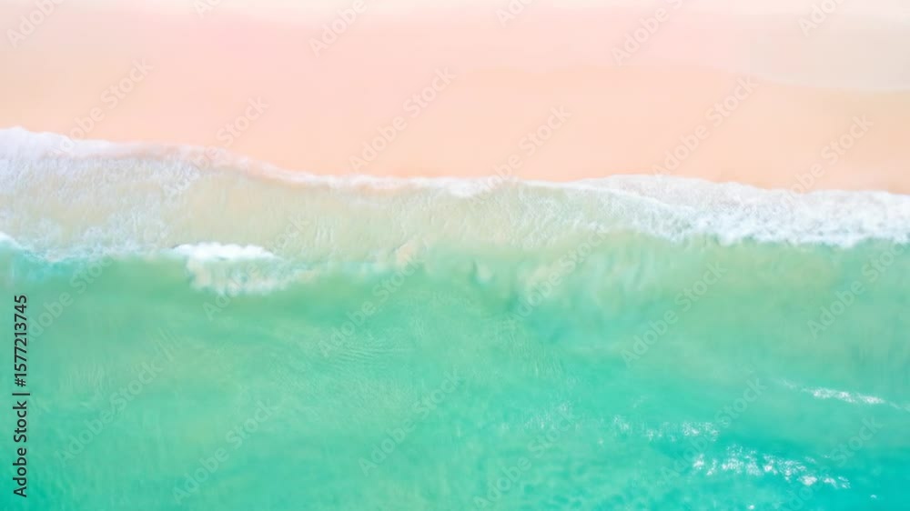 Aerial view of a beach with pastel-colored sand and turquoise water Aerial view of a beach with pastel-colored sand and turquoise water