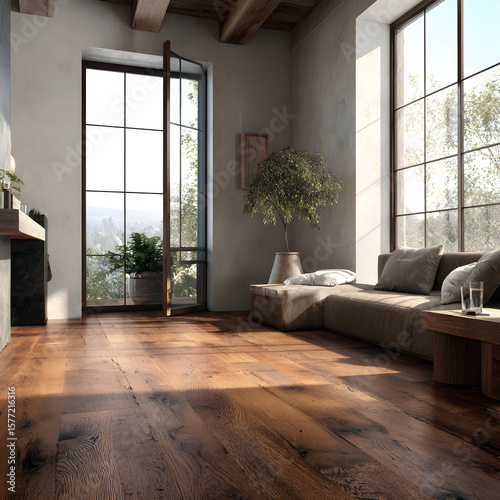 Serene Sunlit Room Featuring Elegant Wooden Flooring Creating a Warm and Inviting Atmosphere