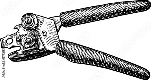 Double-wheel can opener ink sketch