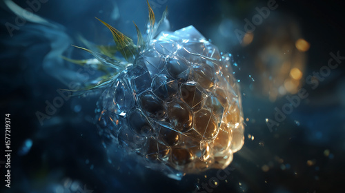 A close up of a strawberry with a stem