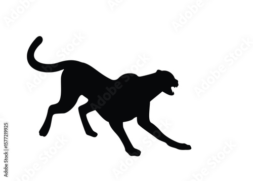 Cheetah silhouette. Cheetah in open mouth pose. Separate. Vector illustration. White background.