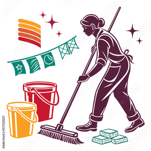 Cleaner vector silhouette illustration isolated on white background