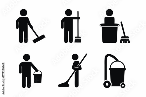 set of Cleaner vector silhouette illustration isolated on white background