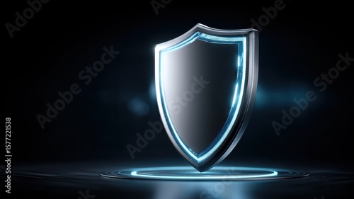 Information Online privacy protection. Digital shield symbol on a futuristic background.