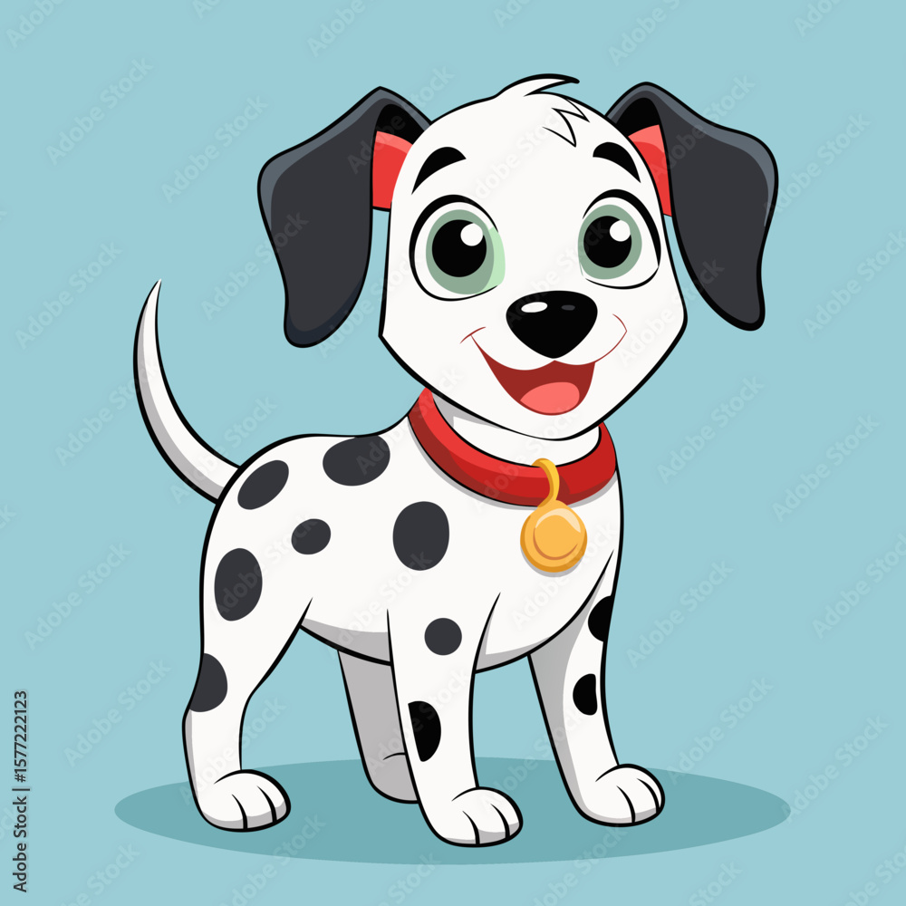 Fototapeta premium Cute Cartoon Dalmatian Puppy Illustration with Collar Pet Character