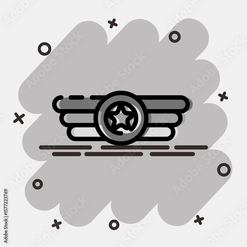 Icon badge. Military and war elements. Icon in comic style.