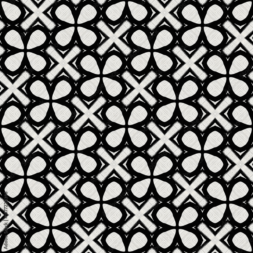 Naklejka premium Black and white seamless geometric pattern, Illustration for fabric textile, and retro wallpaper design