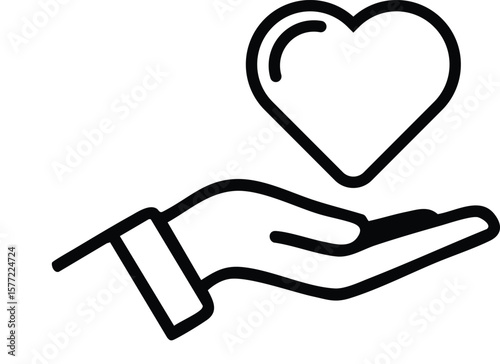 Heart Care Icon – Hand Holding Heart Symbol for Love, Charity, and Support Concept