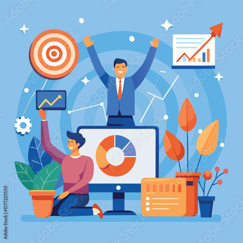 Business success with data analysis and charts graphs