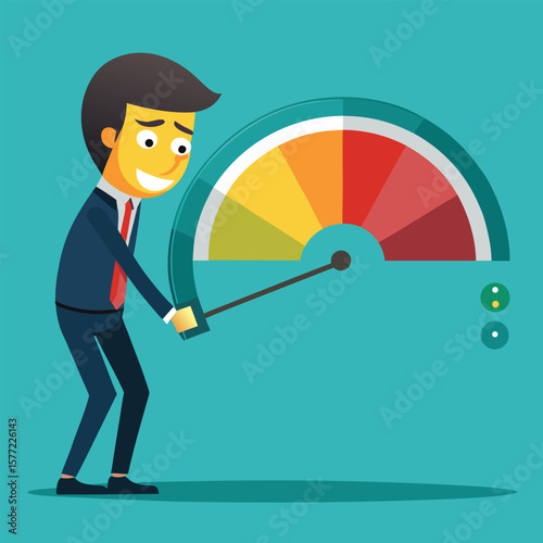 Businessman with colorful gauge flat design meter