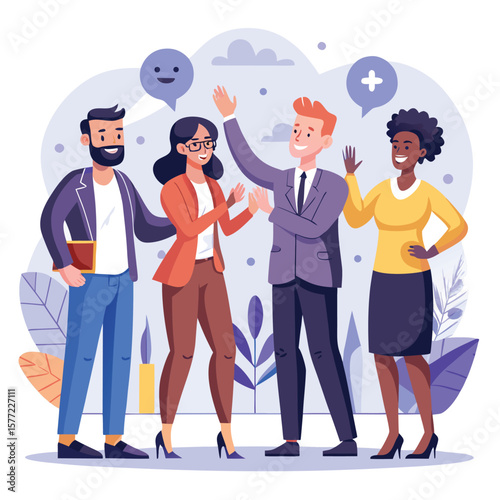 Diverse team celebrating success with high fives business
