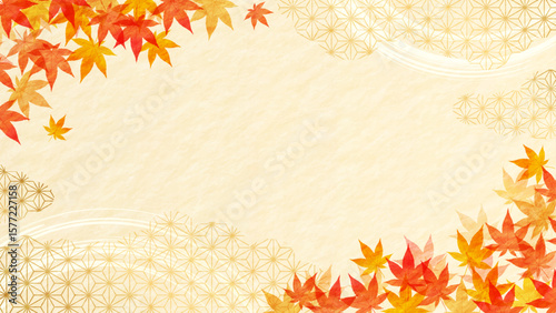 秋・紅葉・和柄・お歳暮・和紙の背景　16:9