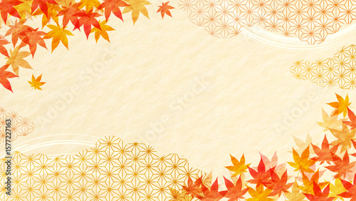 秋・紅葉・和柄・お歳暮・和紙の背景　16:9