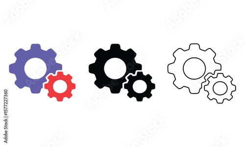 Gear Settings Icon Set vector . Cogwheel, Gearwheel, Mechanical Parts, Vector Illustration
