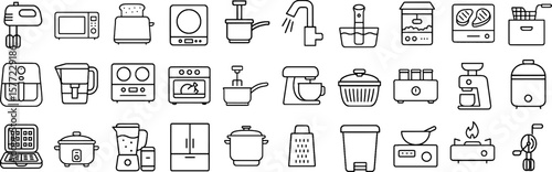 Kitchen Appliance Stroke Icon Collection Containing Blender, Toaster, Coffee Maker, Mixer, and more icons. Editable Stroke Icon Collection Outline Icon.