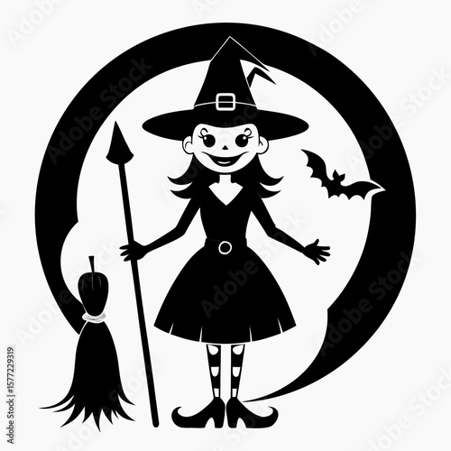 halloween witch with broom