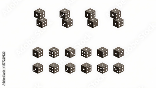 Dark Gray Dice Combinations Isometric View White Dots Various Rolls Game Elements