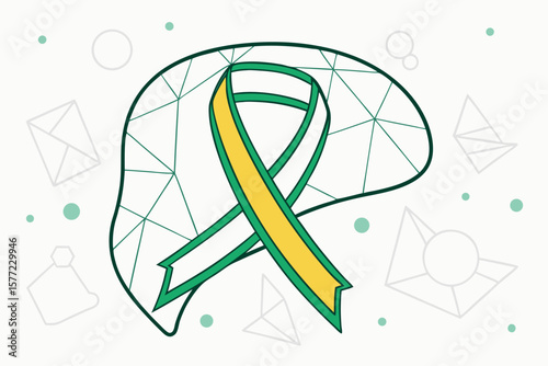Geometric Liver with Yellow and Green Ribbon Icon hepatitis