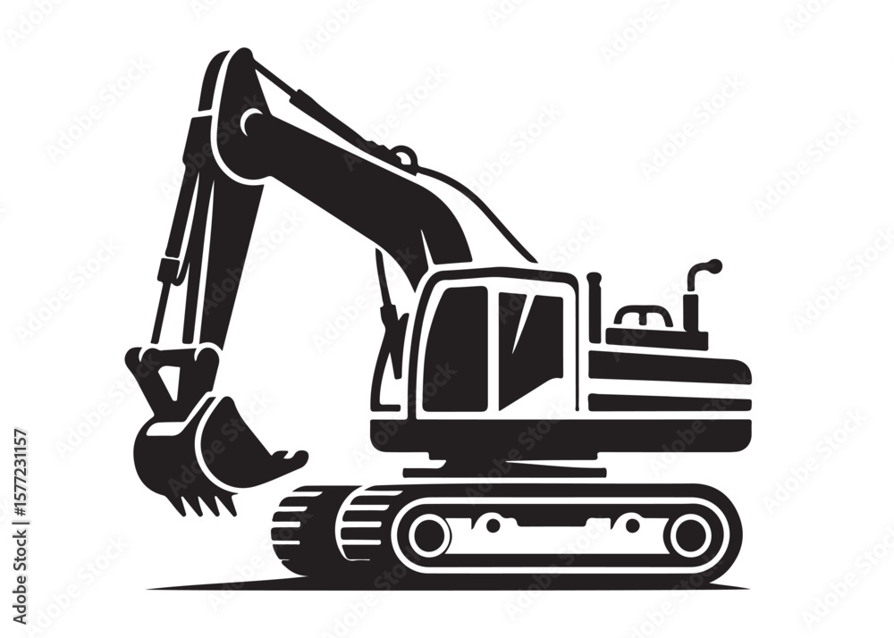 Naklejka premium excavator logo silhouette vector, vector silhouette excavator logo design, black digger logo Silhouette illustration, silhouette of excavator logo silhouettes vector on a white background