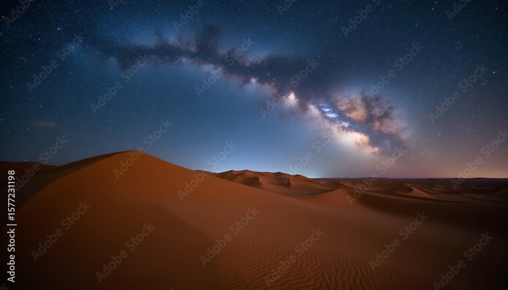 Obraz premium Milky Way Galaxy Over Orange Sand Dunes at Night