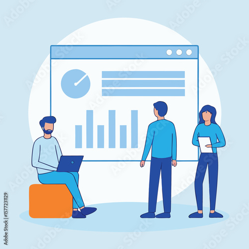 Team analyzing data on screen data analysis business