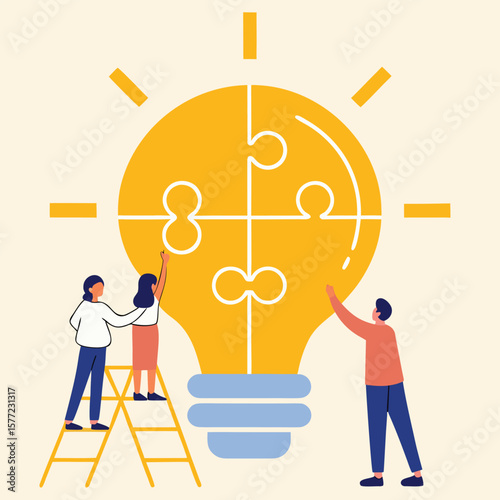Teamwork building a bright idea lightbulb collaboration