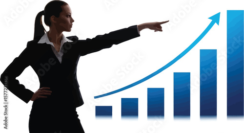  Silhouette of a businessman explaining a bar chart indicating market performance.