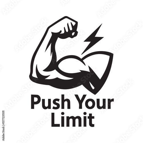Workout Logo with Flexing Arm – Push Your Limit Vector