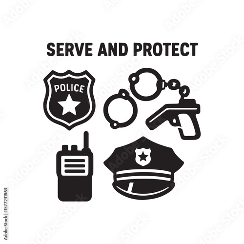 Police Equipment Icons – Serve and Protect Vector