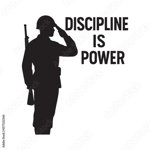 silhouette of Military Equipment with quotes Discipline is the Backbone of Victory Vector
