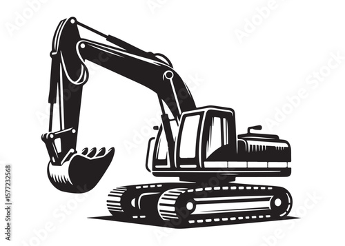excavator logo silhouette vector, vector silhouette excavator logo design, black digger logo Silhouette illustration, silhouette of excavator logo silhouettes vector on a white background
