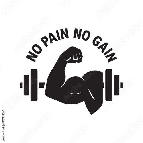 Gym Logo with Barbell and Motivation – No Pain No Gain Vector