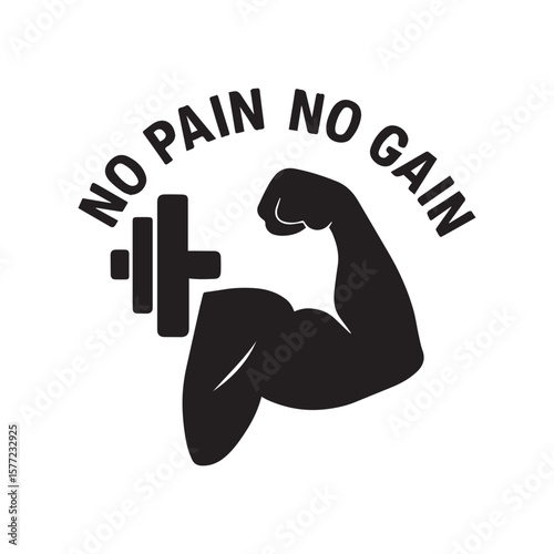 Gym Logo with Barbell and Motivation – No Pain No Gain Vector