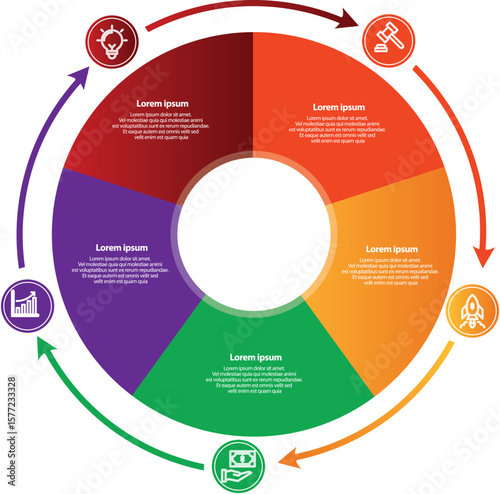 Collection of vector circle chart infographic templates for presentations, advertising, layouts, annual reports. 5 options, steps, parts	