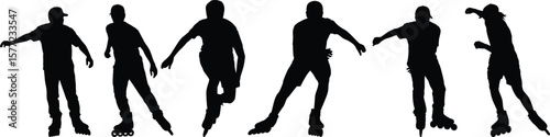 Dynamic Inline Skaters Silhouettes Collection: Active People Enjoying Rollerblading Recreation