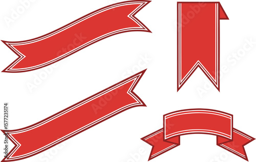 A collection of decorative red ribbons and banners for labels and promotions isolated on Transparent background
