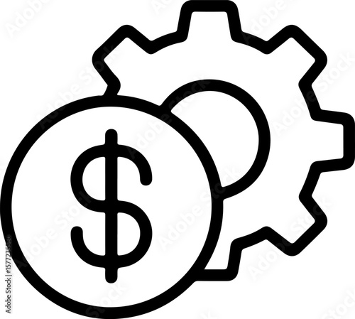 Dollar sign coin and gear icon representing financial management and business operations