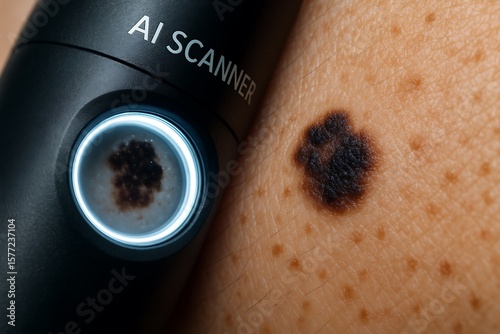 AI Skin Scanner Macro Close-Up Reading Melanoma, Dermatology Medical Device and Cancer Detection