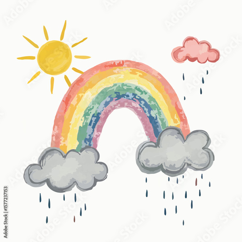Pastel Rainbow Arch Watercolor Illustration on White
