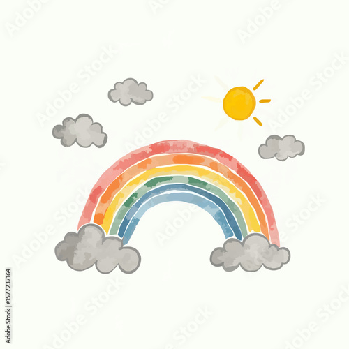 Pastel Rainbow Arch Watercolor Illustration on White
