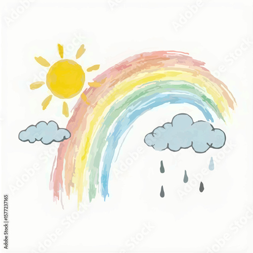 Pastel Rainbow Arch Watercolor Illustration on White
