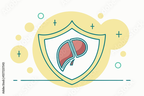 Liver Shield Illustration with Yellow Circles and Plus Signs