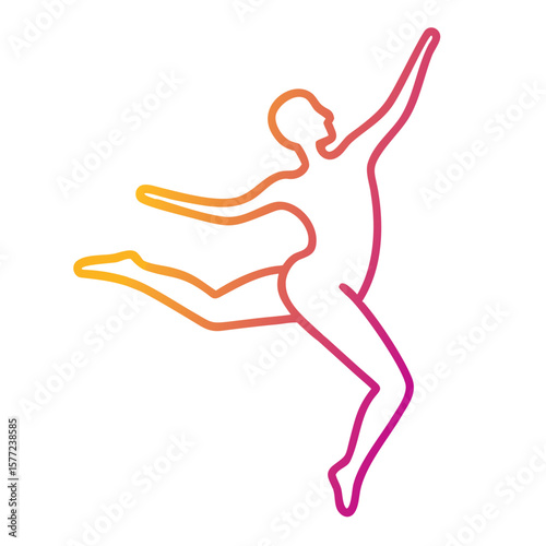 Dancer in mid-leap with stylized outline in vibrant colors  