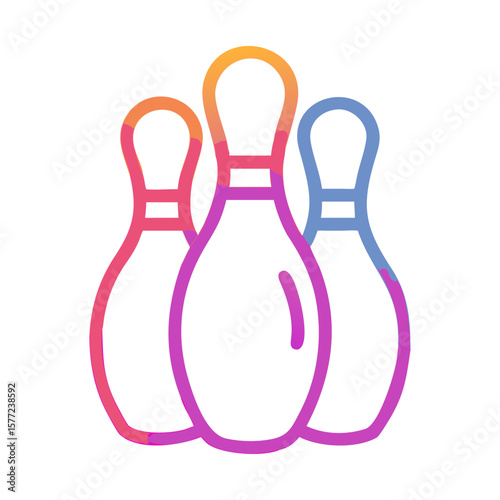 Three colorful bowling pins in minimal outline style  