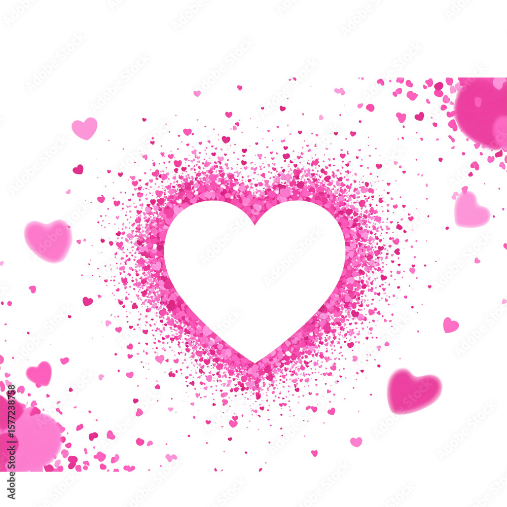 Heart shape vector pink confetti splash with white heart hole Heart shape vector pink confetti splash with white heart hole