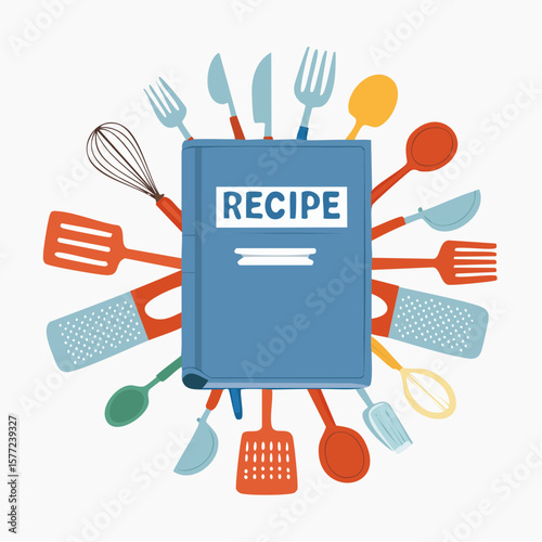 Cooking design featuring a recipe book and kitchen utensils, ideal for food blogs or culinary projects and for any cooking related designs.