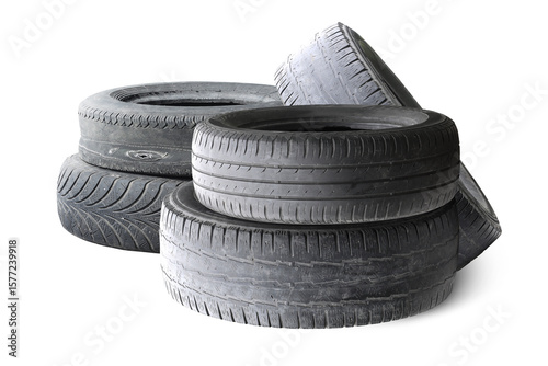old worn damaged tires isolated on white background