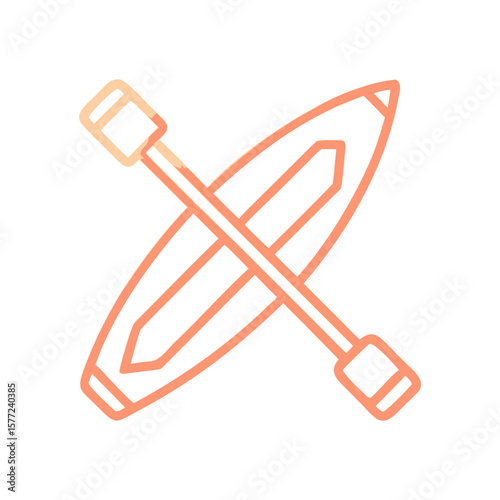 Kayak and paddles crossed in minimalist design with gradient colors  