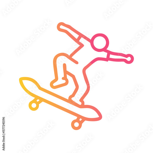 Skateboarder performing a trick in a dynamic pose with gradient colors  