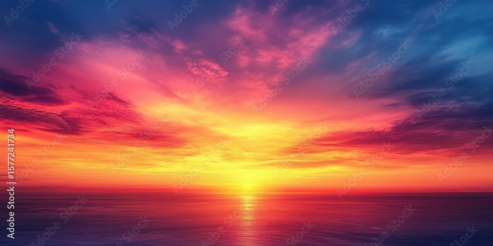 Fototapeta premium Vibrant sunset over the ocean with dramatic clouds showcasing brilliant colors in the evening sky